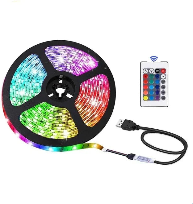 USB LED strip light with multicolor options and wireless remote control, electronic accessory