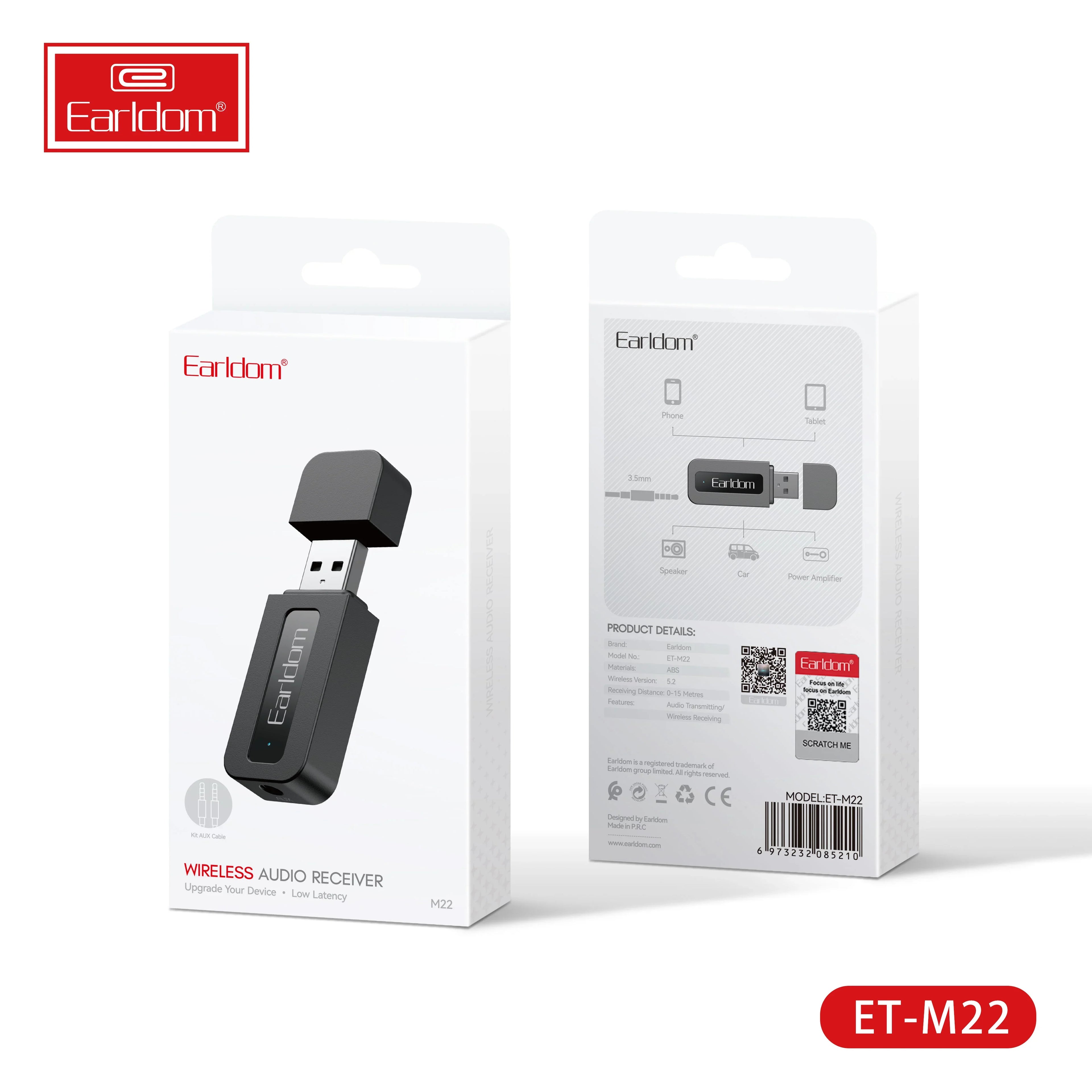 Earldom ET-M22 wireless USB audio receiver retail packaging front and back