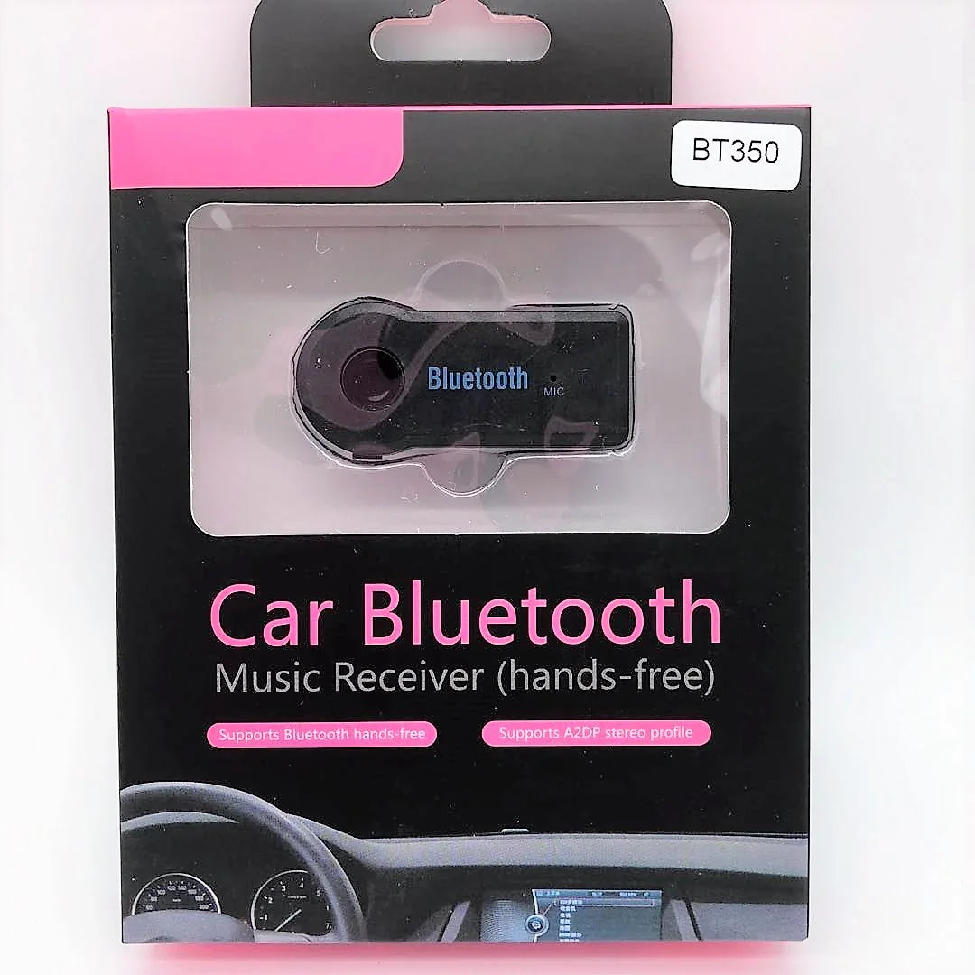 Car Bluetooth music receiver BT350 in retail packaging with hands-free and A2DP support