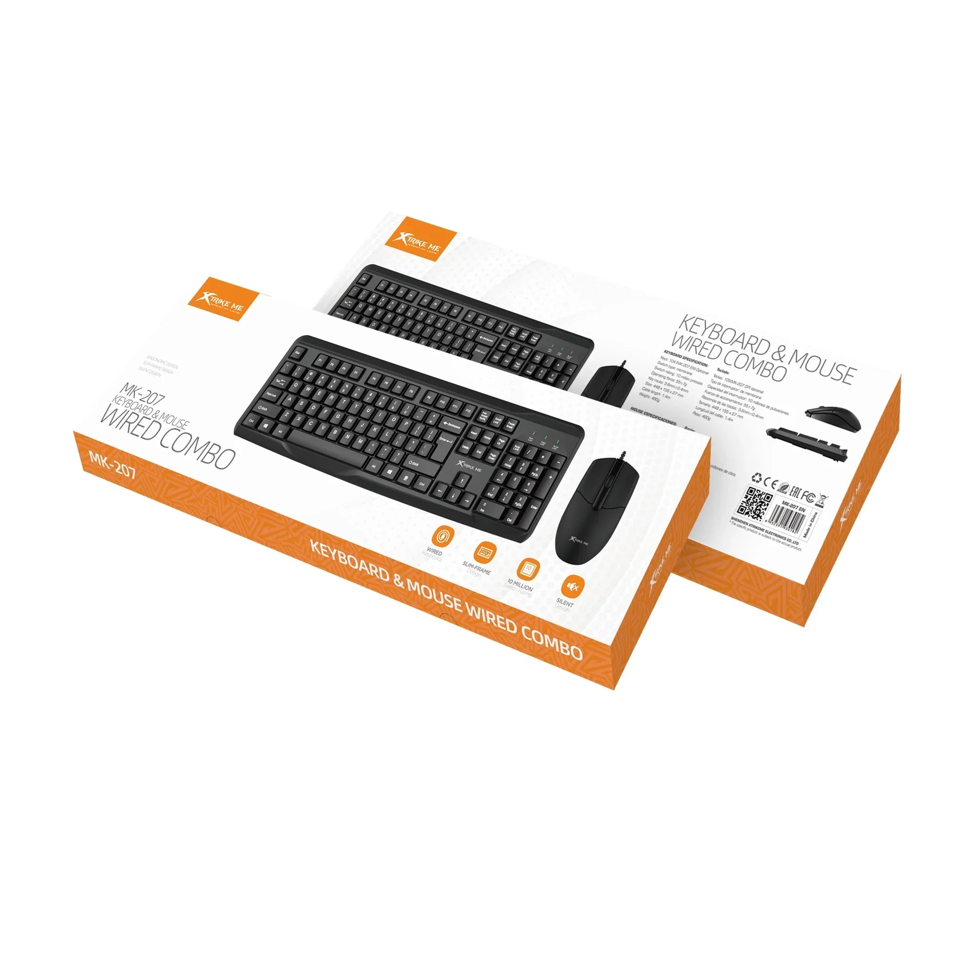 Wired keyboard and mouse combo in retail packaging with black design