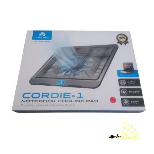 Notebook cooling pad in retail packaging, designed for laptops up to 15 inches