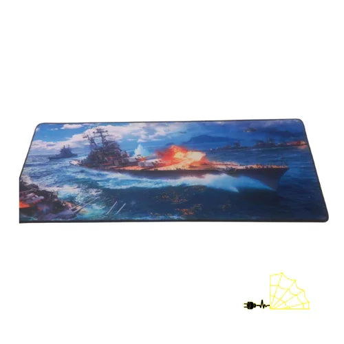 Gaming mouse pad featuring a vibrant naval battleship scene on an ocean background