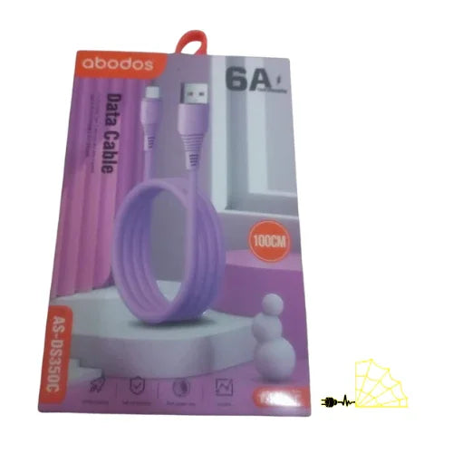 Purple USB to USB-C data cable 100cm in retail packaging with 6A fast charging label