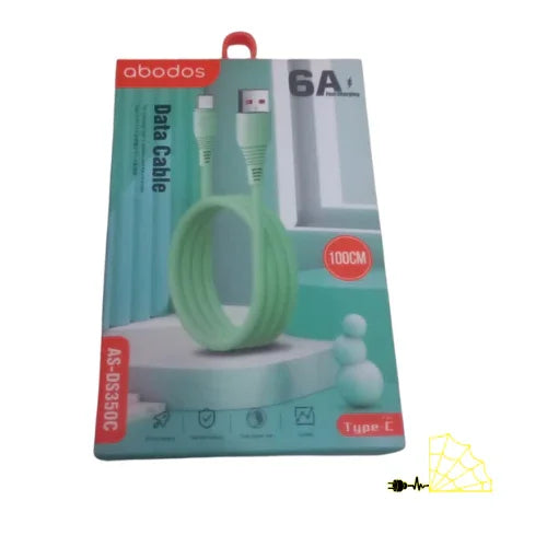 Green USB Type-C fast charging data cable in retail packaging, 100cm length, 6A output