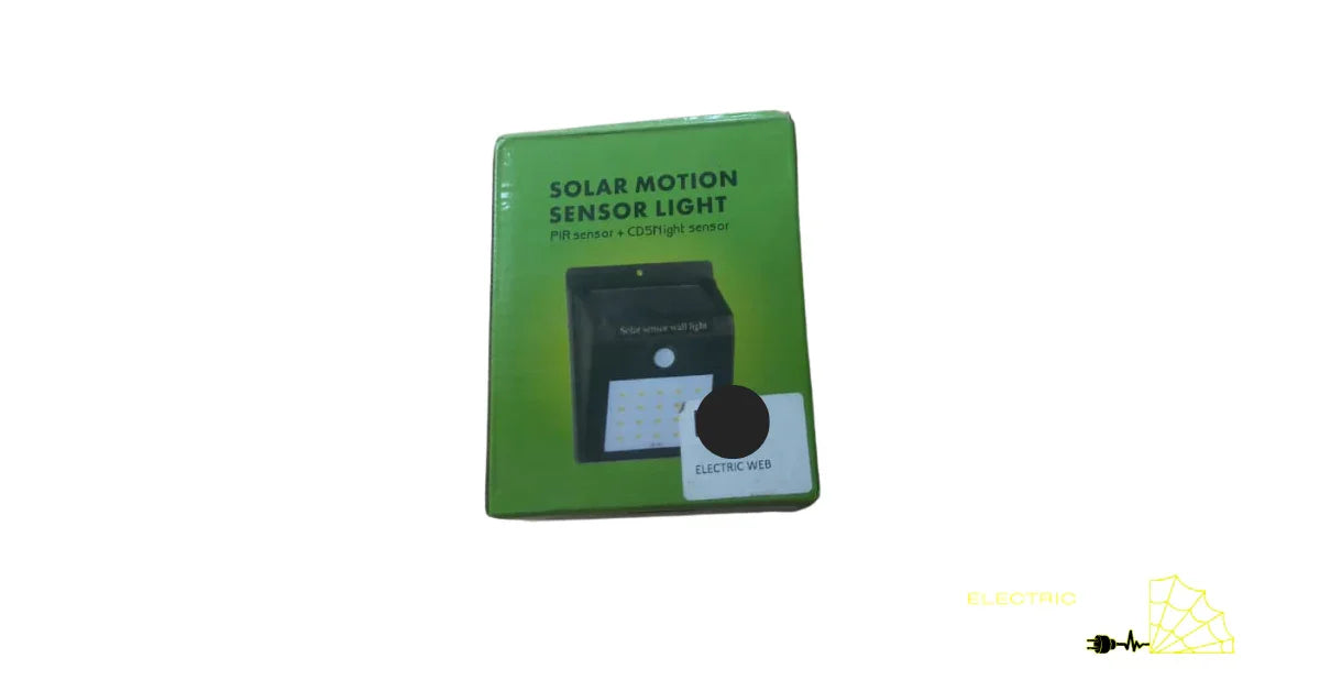 Box of solar motion sensor light with image of LED outdoor wall lamp and PIR sensor features
