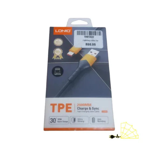 LDNIO TPE 2000mm charge and sync USB to Lightning cable retail packaging