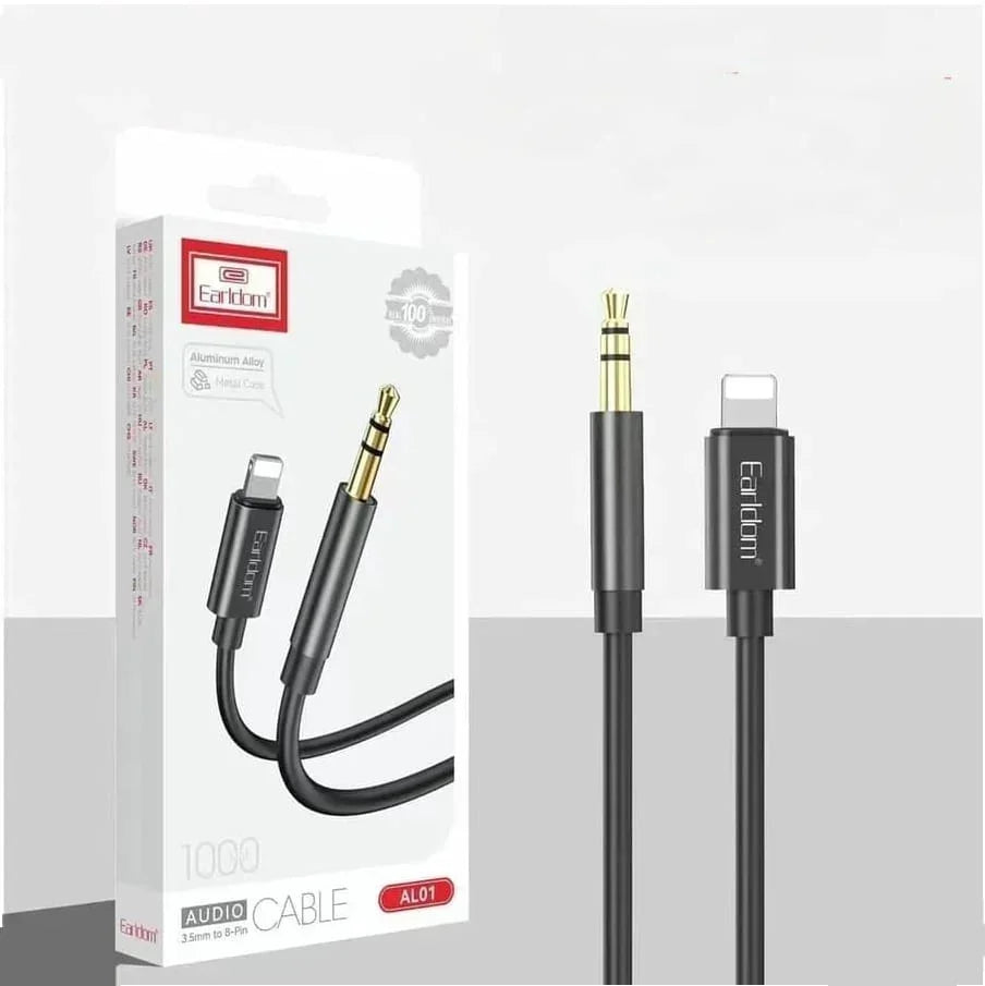 3.5mm to lightning audio cable with packaging, black, for headphones and smartphones