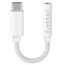 White USB-C to 3.5mm audio adapter cable for headphones or audio devices
